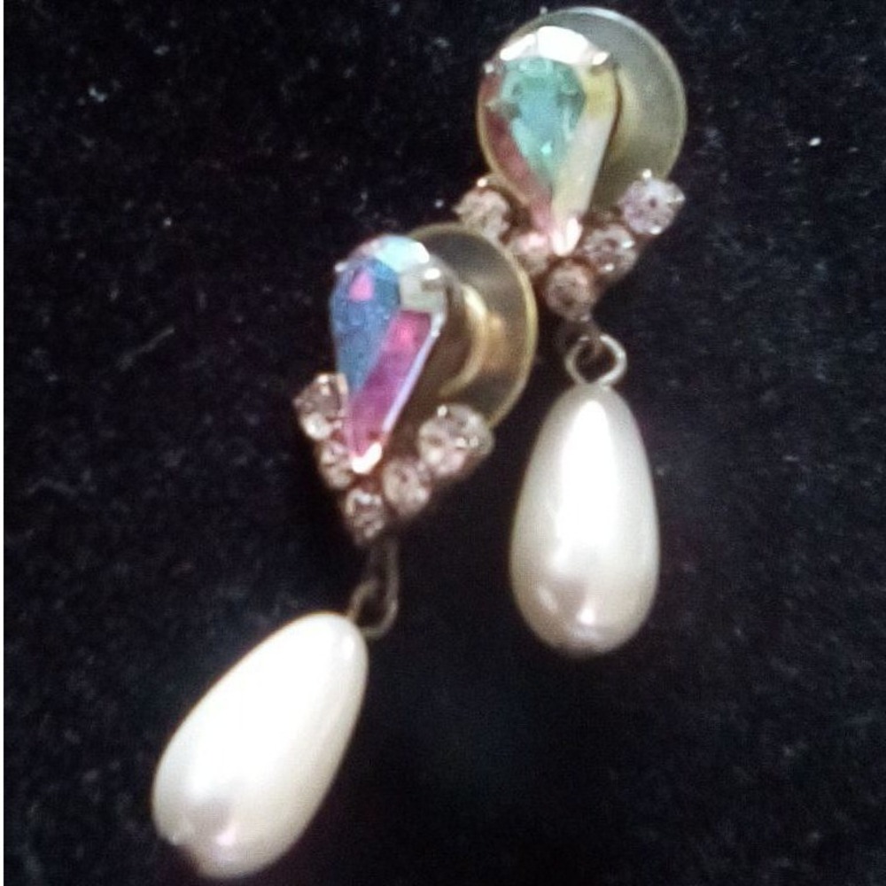 Lot of 3 Pairs Womens Earrings Silver Tone Hoops Faux Pearl Dangles Rhinestone - Picture 6 of 8